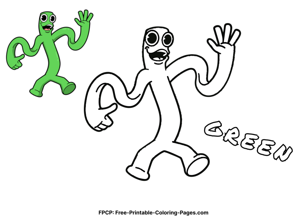 Rainbow Friends Green coloring pages with color example