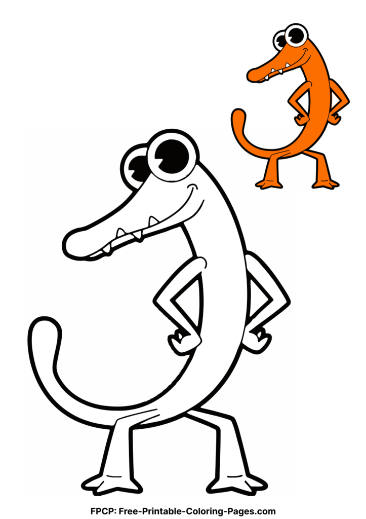 Rainbow Friends Orange coloring pages with color example