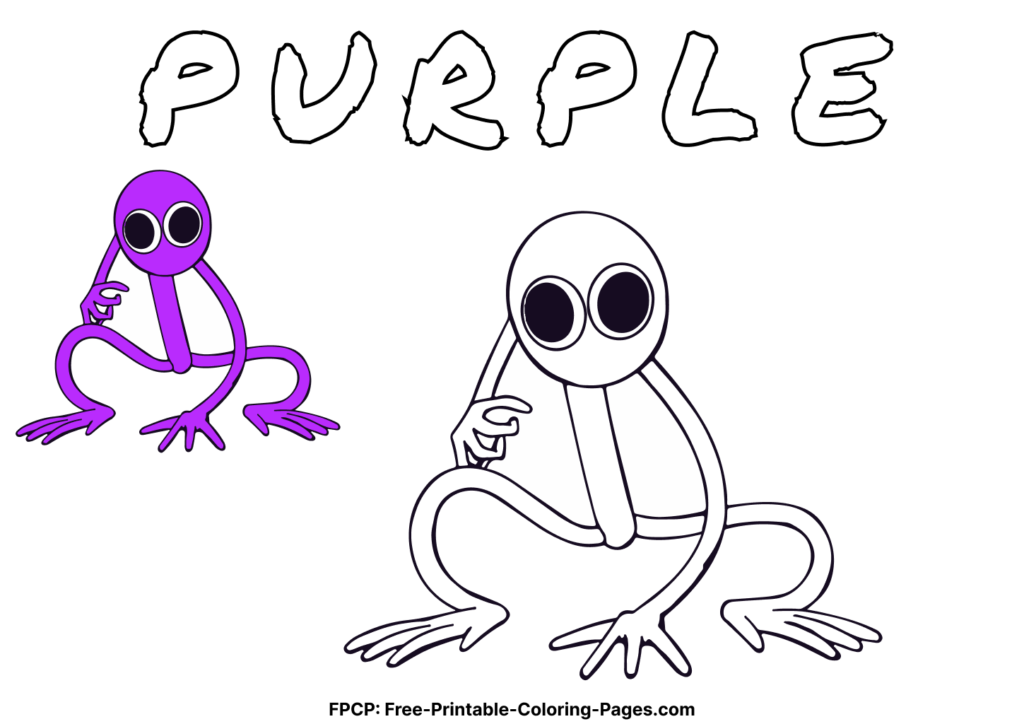 Rainbow Friends Purple coloring pages with color example