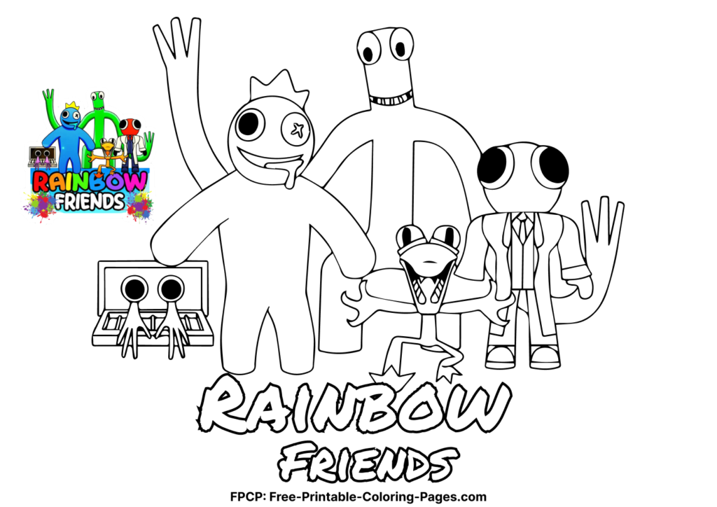 Rainbow Friends coloring pages with color example